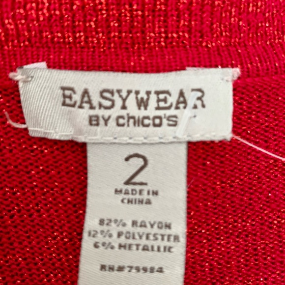 Easywear by Chicos red shimmer open drape cardigan, size 2 ( Large) - Picture 4 of 5
